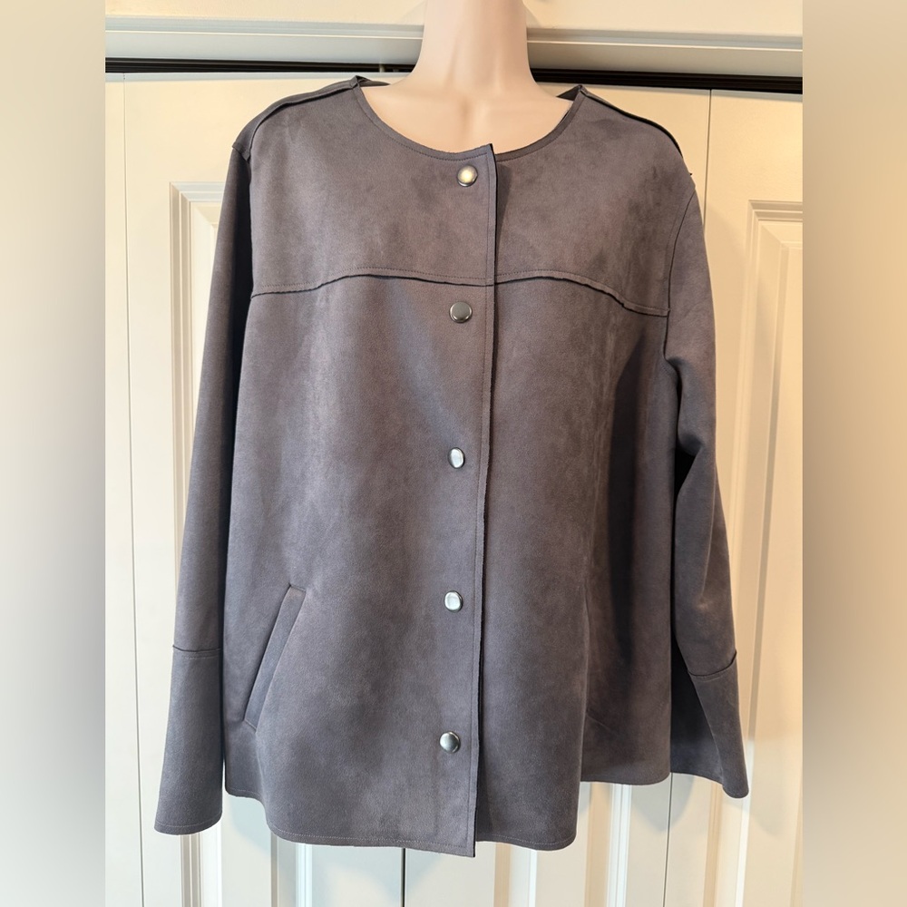CJ Banks gray suede-like velvety moleskin blazer jacket 1X
